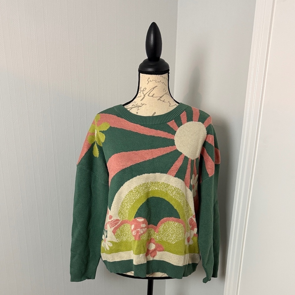 Originality Mushrooms Floral Print Sweater in a rayon blend size Large - Picture 2 of 7
